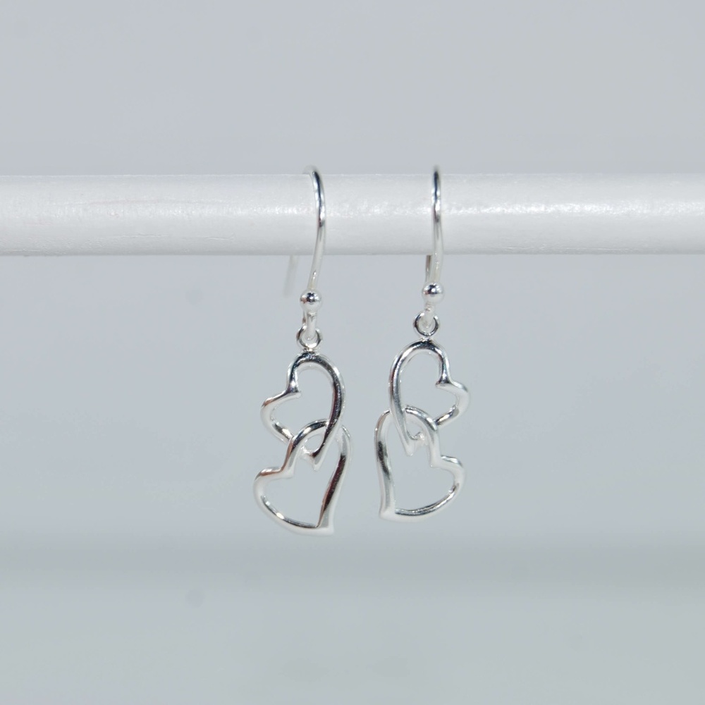 Sterling Silver Double Heart Hook Earrings